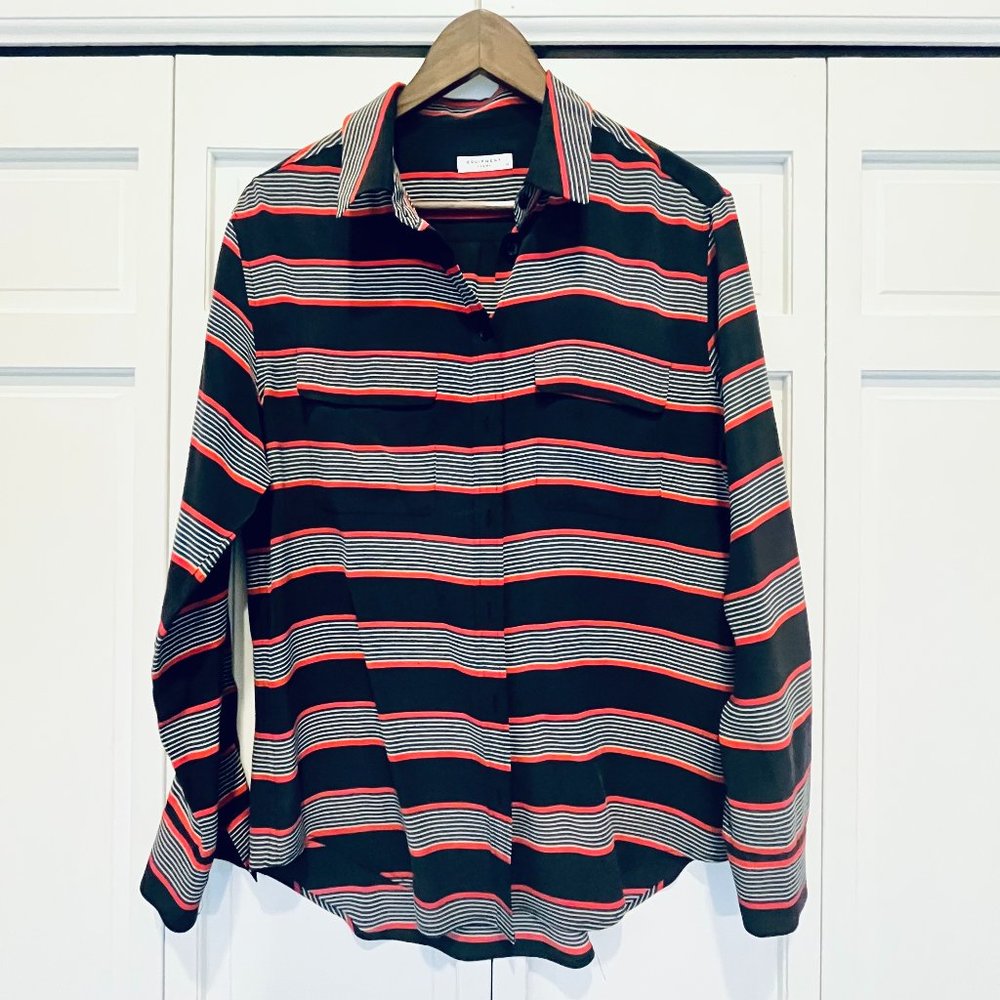 Equipment Essential Stripe Silk Shirt Size M